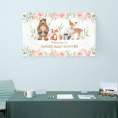 Blush Floral Woodland Animal Baby shower Achtergro Spandoek (Beurs)
