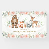 Blush Floral Woodland Animal Baby shower Achtergro Spandoek (Horizontaal)