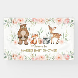 Blush Floral Woodland Animal Baby shower Achtergro Spandoek