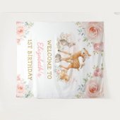 Blush Floral Woodland Animals 1e verjaardag Wandkleed (Voorkant (horizontaal))