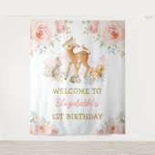 Blush Floral Woodland Animals 1e verjaardag Wandkleed (Voorkant)