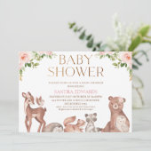 Blush Floral Woodland Animals Baby shower Kaart (Staand voorkant)