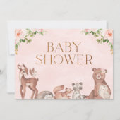 Blush Floral Woodland Animals Baby shower Kaart (Achterkant)