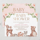 Blush Floral Woodland Animals Baby shower Kaart (Voorkant / Achterkant)
