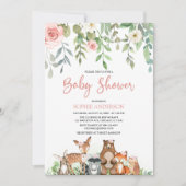 Blush Floral Woodland Animals Girl Baby shower Kaart (Voorkant)