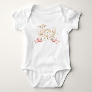 Blush Floral Woodland Animals Girl Custom Name Romper