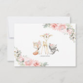 Blush Floral Woodland Animals New Baby Photo Birth Aankondiging (Achterkant)
