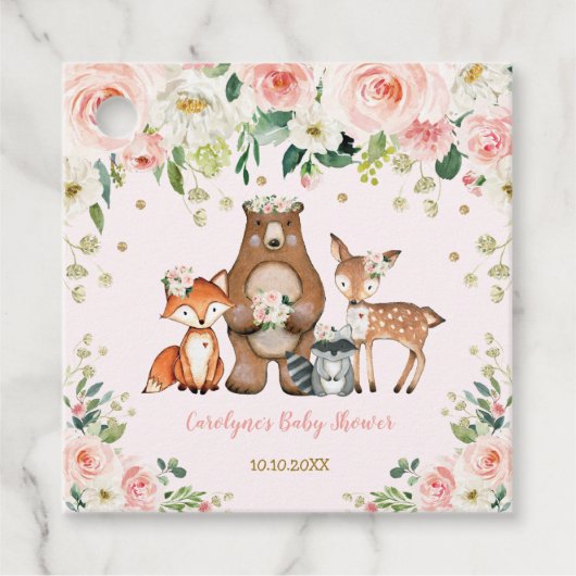 Blush Floral Woodland Bos Dieren Baby Meisje Bedankjes Labels (Voorkant)