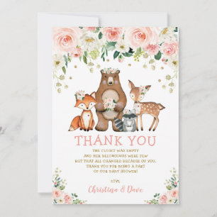 Blush Floral Woodland Forest Dieren Baby shower Bedankkaart
