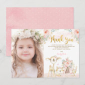 Blush Floral Woodland Wild Animals 1e verjaardag Bedankkaart (Voorkant / Achterkant)