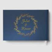Blush Floral & Wreath - Blue/Gold Gastenboek (Achterkant)
