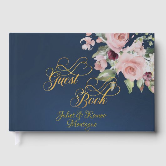 Blush Floral & Wreath - Blue/Gold Gastenboek (Voorkant)