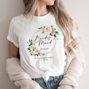 Blush Floral Wreath Bridesmaid gepersonaliseerd T-shirt