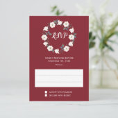 Blush Floral Wreath Burgundy Wedding RSVP Kaartje (Staand voorkant)