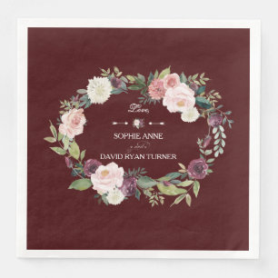 Blush Floral Wreath Burgundy Wedding Servet