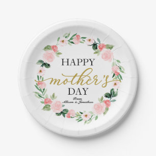Blush Floral Wreath Happy Mothers Day Papieren Bordje