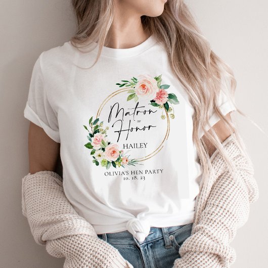 Blush Floral Wreath Matron of Honor Personalized T-shirt