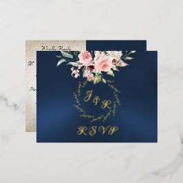Blush Floral & Wreath RSVP - Blue Folie Uitnodiging Briefkaart