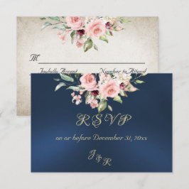 Blush Floral & Wreath RSVP - Blue Kaartje