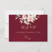 Blush Floral & Wreath RSVP - Burgundy Kaartje (Voorkant)