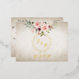 Blush Floral & Wreath RSVP - Cream Folie Uitnodiging Briefkaart