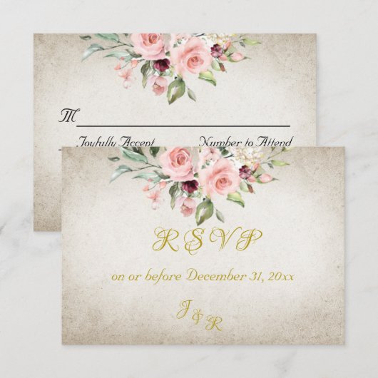 Blush Floral & Wreath RSVP - Cream Kaartje (Voorkant / Achterkant)