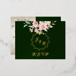 Blush Floral & Wreath RSVP - Emerald Folie Uitnodiging Briefkaart