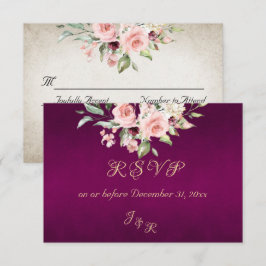 Blush Floral & Wreath RSVP - Purple Kaartje