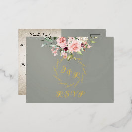 Blush Floral & Wreath RSVP - Sage Folie Uitnodiging Briefkaart