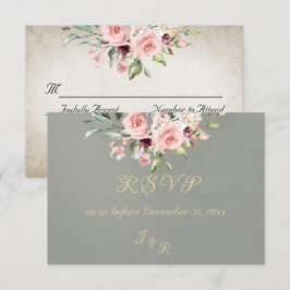 Blush Floral & Wreath RSVP - Sage Kaartje