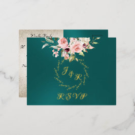 Blush Floral & Wreath RSVP - Teal Folie Uitnodiging Briefkaart