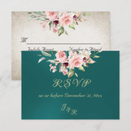 Blush Floral & Wreath RSVP - Teal Kaartje