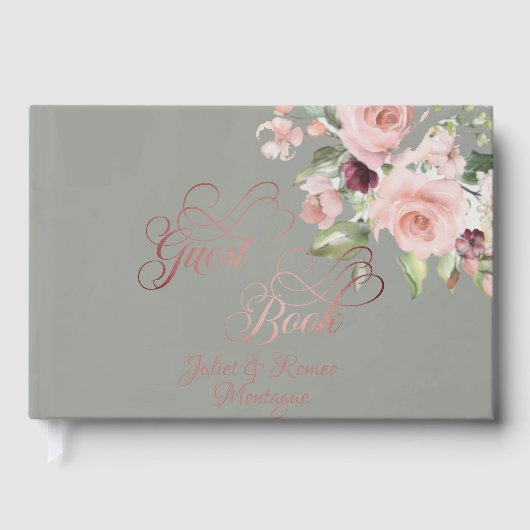 Blush Floral & Wreath - Sage/Rose Gold Gastenboek (Voorkant)