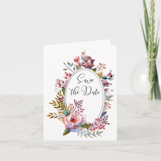 Blush Floral Wreath Save the Date Folded Kaart (Voorkant)