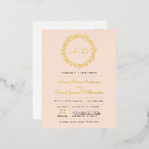Blush Floral Wreath Wedding Folie Uitnodiging Briefkaart