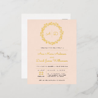 Blush | Floral Wreath Wedding Folie Uitnodiging Briefkaart