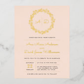 Blush | Floral Wreath Wedding Folie Uitnodiging Briefkaart (Voorkant)