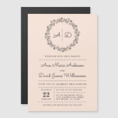 Blush | Floral Wreath Wedding Magnetische Uitnodiging (Voorkant / Achterkant)