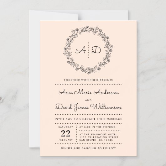 Blush | Floral Wreath Wedding Magnetische Uitnodiging (Voorkant)