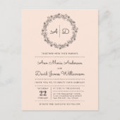 Blush | Floral Wreath Wedding Uitnodiging Briefkaart (Voorkant)