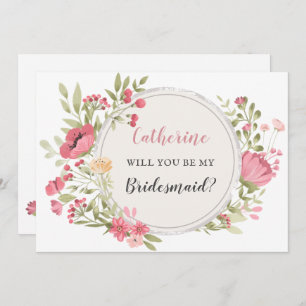 Blush Floral Wreath... zal je mijn Bridesmaid zijn Kaart
