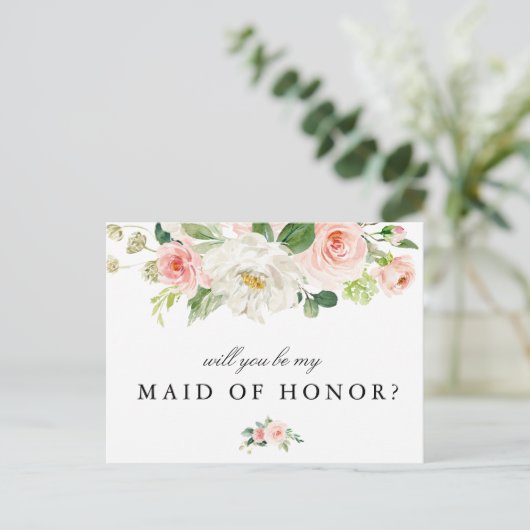 Blush floral zal je mijn eerbewijs zijn. uitnodiging briefkaart (Staand voorkant)