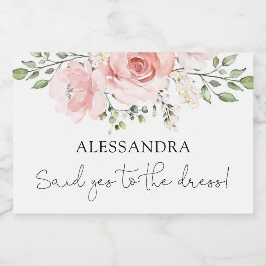 Blush floral zei ja tegen de jurk sparkling wijnetiket (Enkel label)