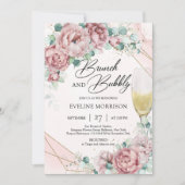 Blush florale champagne glazen brunch en bubbly kaart (Voorkant)