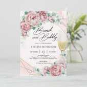 Blush florale champagne glazen brunch en bubbly kaart (Staand voorkant)