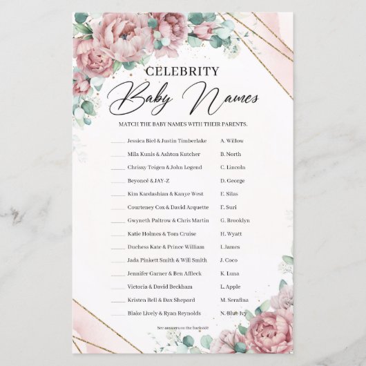Blush florale eucalyptus Gold Celebrity Baby Names (Voorkant)