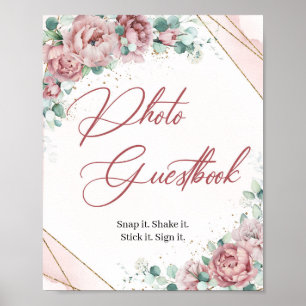 Blush florale eucalyptus Photo Guestbook game Poster