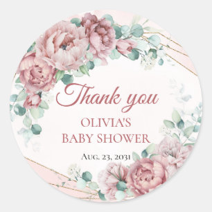 Blush florale eucalyptusgoud lijst baby shower ronde sticker