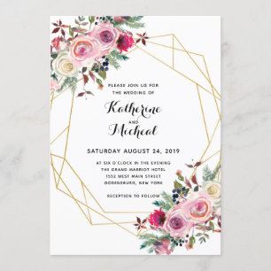 Blush florale geometrische trouwuitnodiging kaart