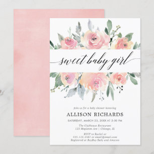 Blush florale kalligrafie elegant meisje baby show kaart